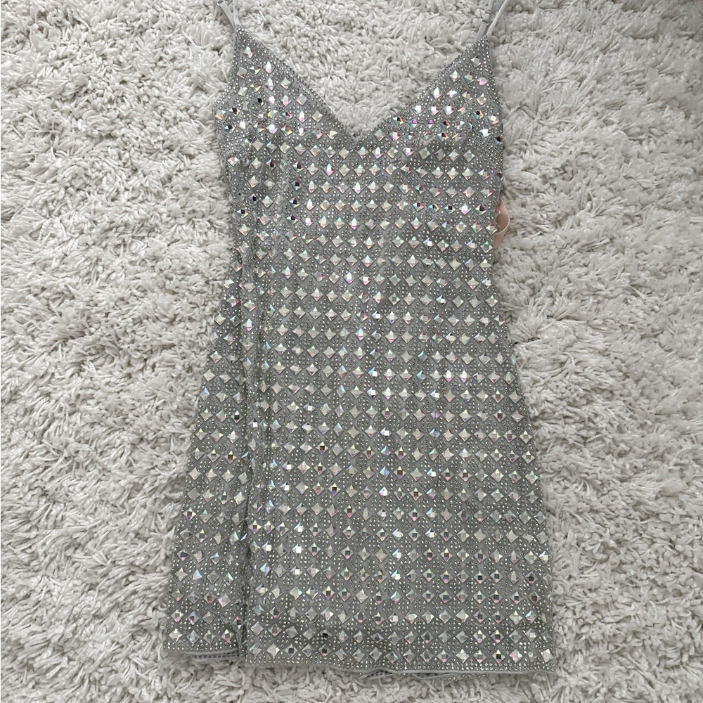 Oh Polly Silver Sequin Mini Dress